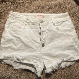 White 5 button up denim shorts